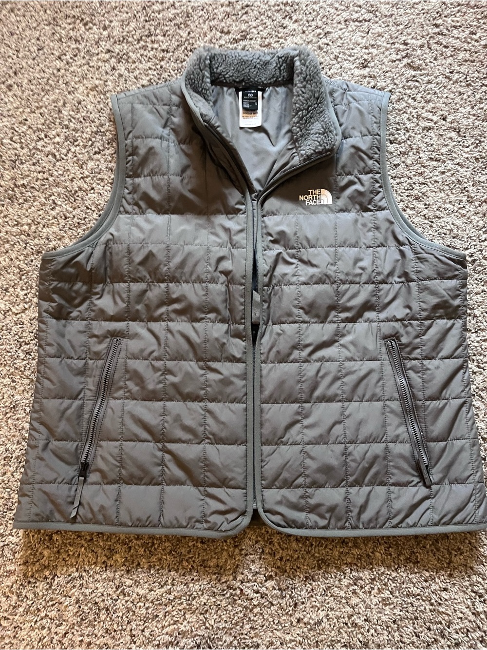 The North Face Women’s Gray Quilted Fleece-Trim Vest